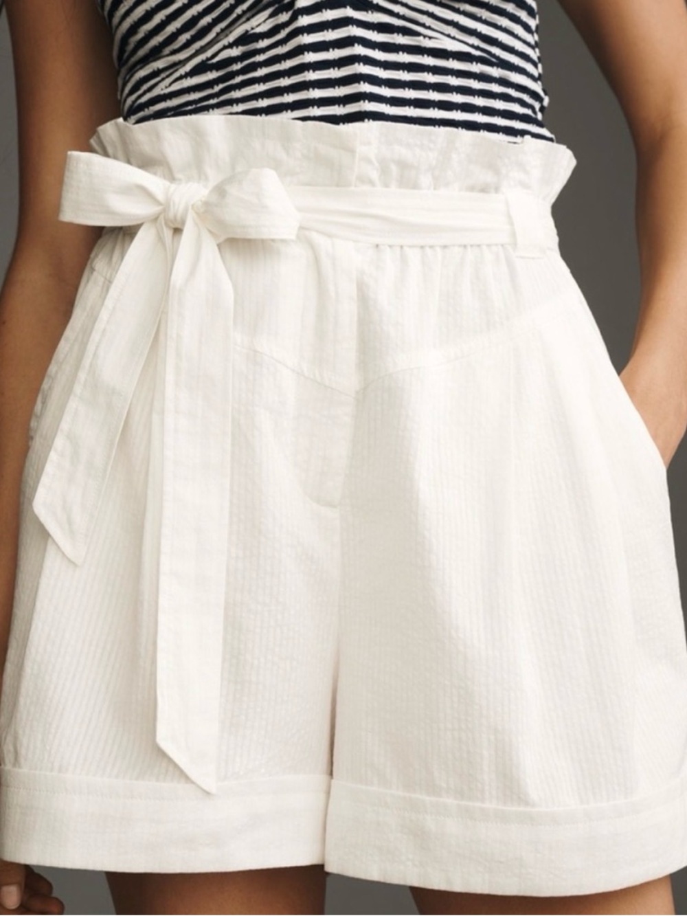 Anthropologie Cream Paperbag Tie-Waist Shorts
